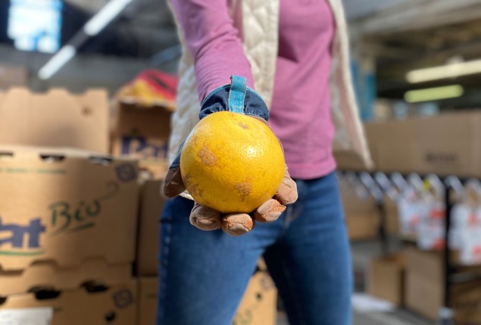 Woman holding an orange